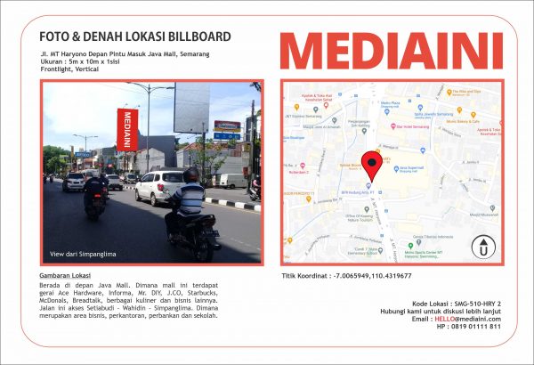 Sewa Billboard Jl. MT Haryono Depan Pintu Masuk Java Mall Semarang view dari Simpanglima