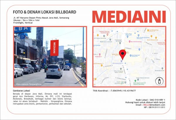 Sewa Billboard Jl. MT Haryono Depan Pintu Masuk Java Mall Semarang view menuju Simpanglima